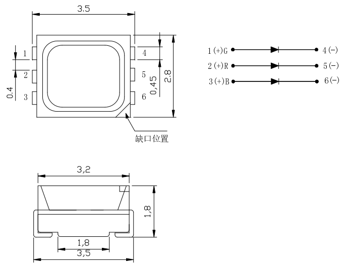 SMD3528六腳RGB_3528RGB_3528三合壹發光二極管